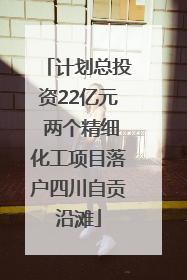 计划总投资22亿元 两个精细化工项目落户四川自贡沿滩
